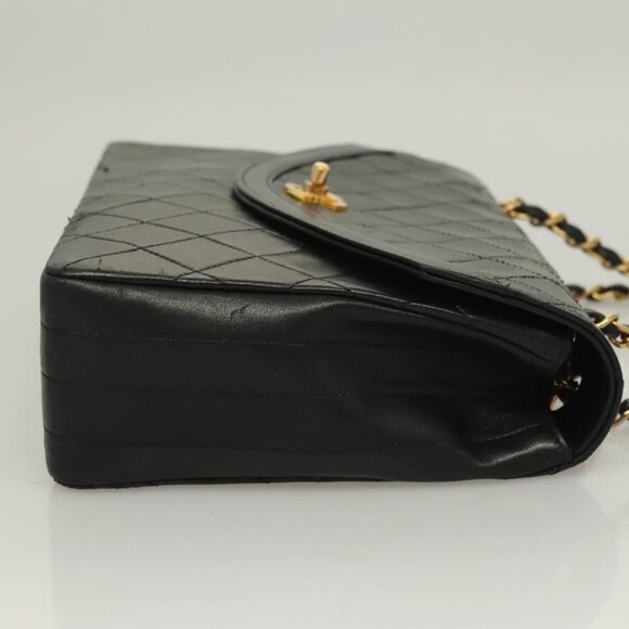 CHANEL Matelasse Chain Shoulder Bag Lamb Skin Black Gold CC Auth - Picture 5 of 16